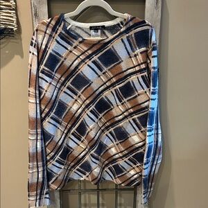 CHARLIE B Plaid Sweater - Blue and Brown